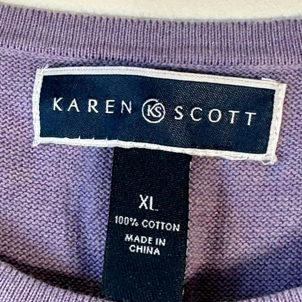 Karen Scott Womens XL Purple Cotton Crew Neck Raglan Pullover‎ Sweater
